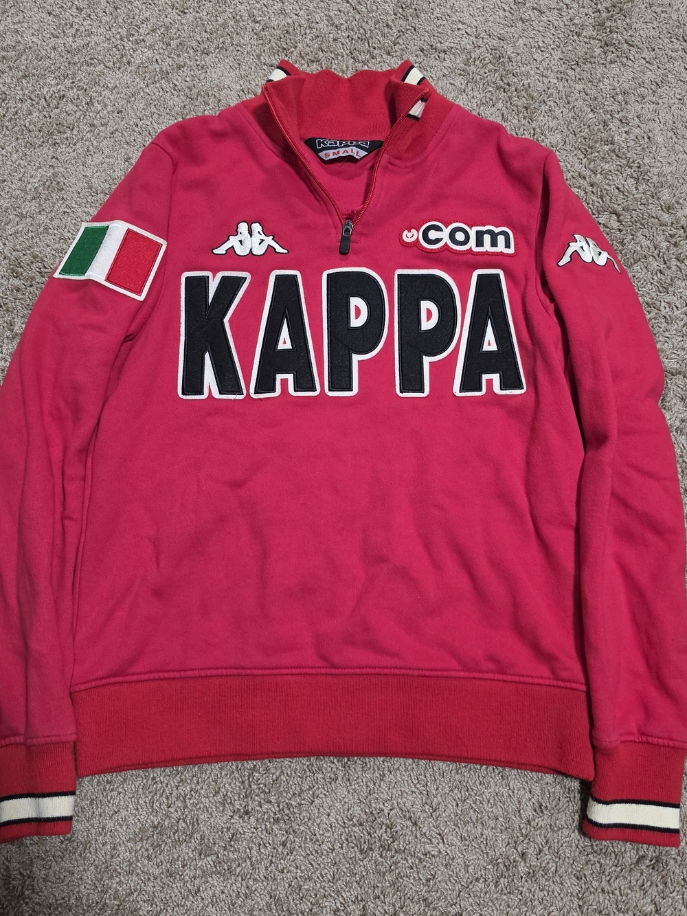 Vintage Kappa Red Half-Zip Pullover Sweatshirt with Italian Flag Patch, Size S